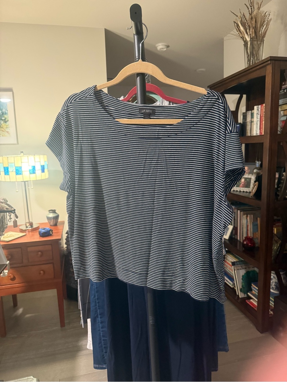 J. Jill Navy and White 2 piece Maxi Dress with over shirt.